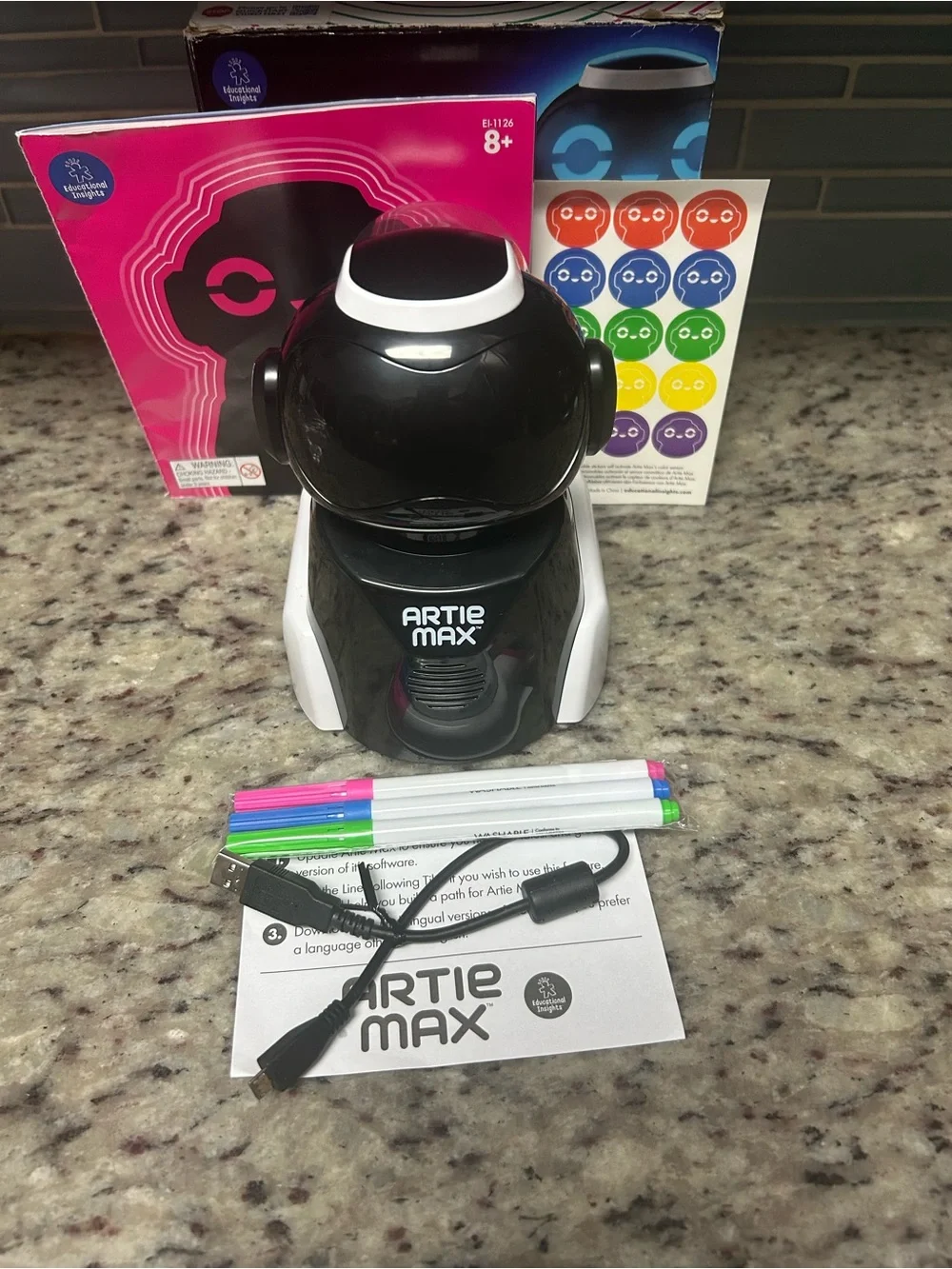 Artie Max Black & White Drawing Robot with Color Pens.
